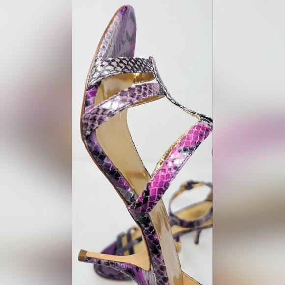 Coach Hayden Leather Violet Pink Blk Python Print Open Toe T-Strap Heels Size 7B - Picture 6 of 16